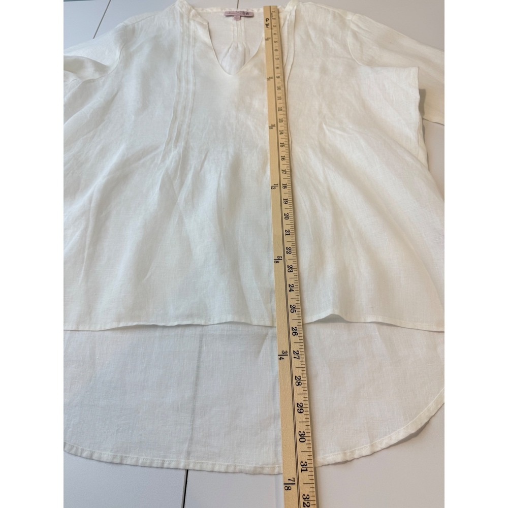 Hanna G Linen Tunic Blouse Womens XL White V-Neck Pintuck Coastal Minimalist - Picture 7 of 11